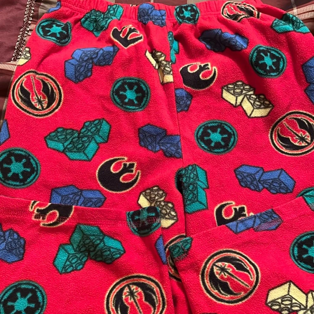 Lego Star Wars L 12 red blue yellow green fleece pajama bottoms pants boys girls